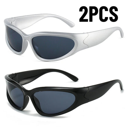 Y2K Wrap Around Sunglasses Fashion Rave Metallic Chrome Space Alien Glasses Futuristic Shades Sports for Women Men