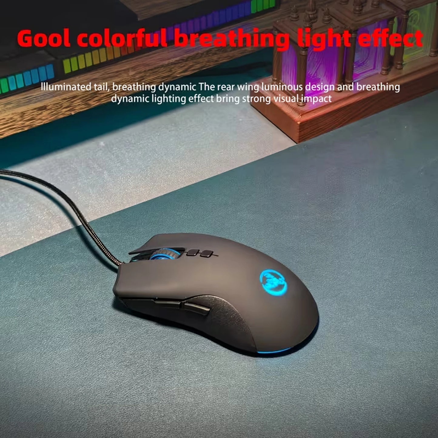 High-End Ergonomic Gaming Mouse with Anti-Slip Side Design Durable Braided Cable Breathing LED Lights USB Plug for PC