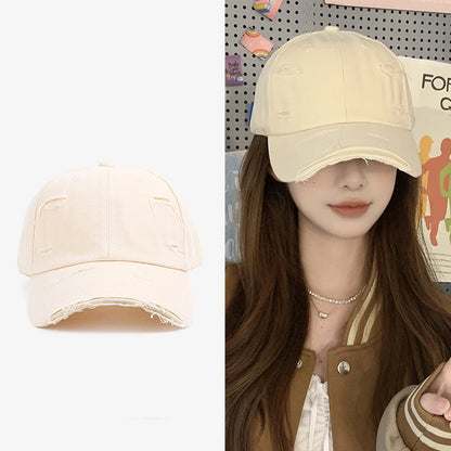 Men's and women's new spring and summer hip-hop versatile soft top curved eave retro personality distressed hole duckbill hat