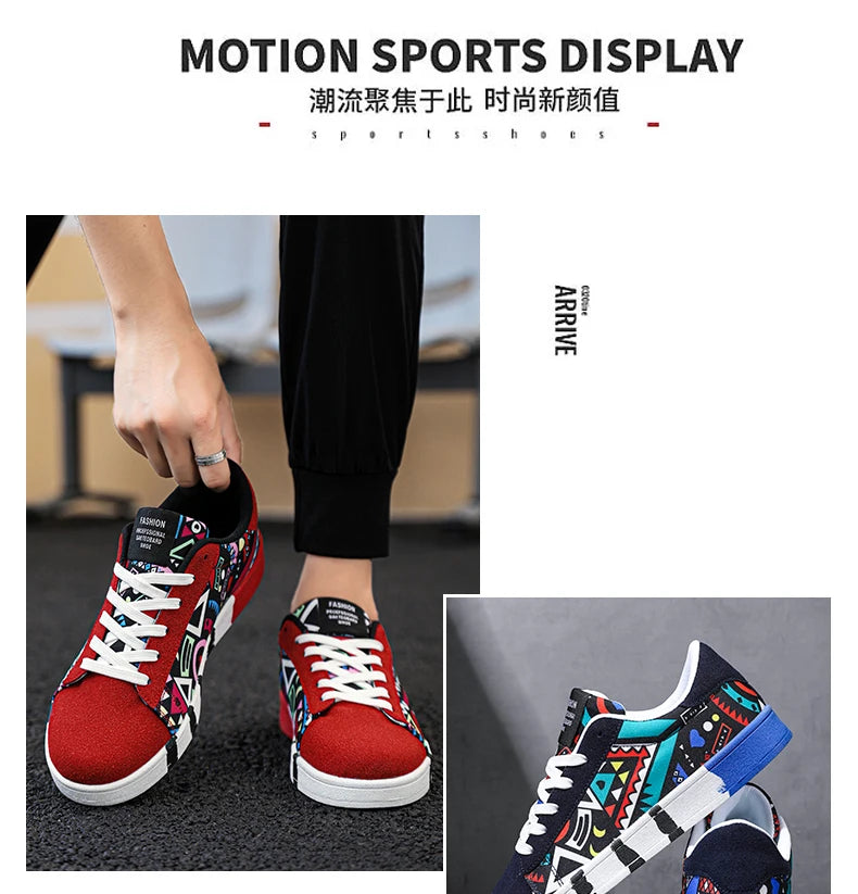 YRZL Scarpe sportive da running da uomo in tela con stile geometrico, sneakers stringate, scarpe da skate da uomo alla moda per coppie con stampa graffiti