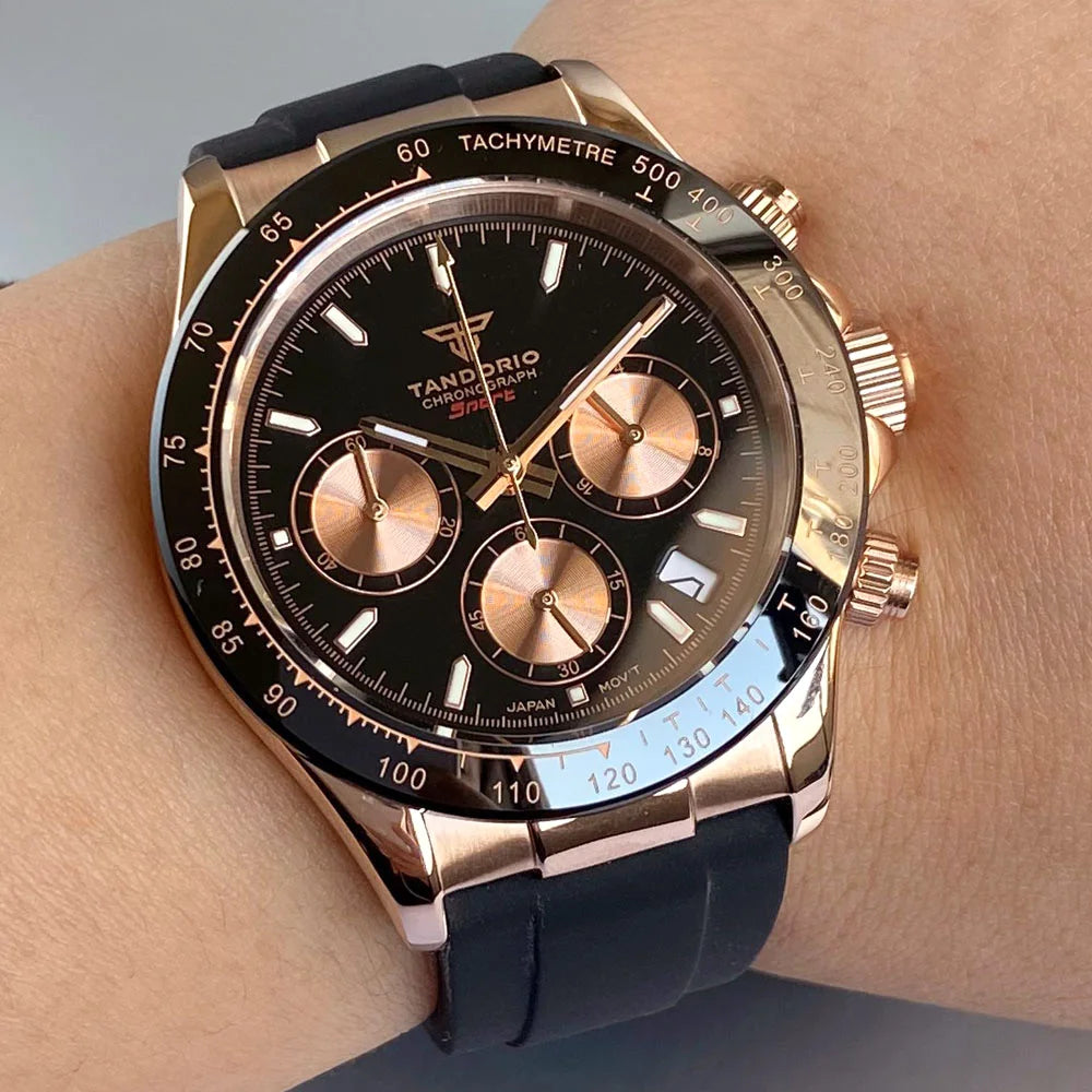 Luxuriöse VK63 Herrenuhr mit Quarzwerk, Business-Chronograph, 39mm, Stahl/Roségold, Datum, leuchtendes Zifferblatt, voll funktionsfähiger Chronograph