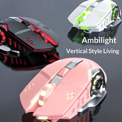 Wireless Mouse Silent Rechargeable Type-C Bluetooth 2.4G Dual Mode Ergonomic RGB Light for Laptop PC Office Home Gaming Daily Wo