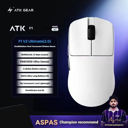 ATK Blazing Sky F1 V2 Ultimate Wireless Gaming Mouse Dual-Mode Lightweight PAW3950 Ultra Dual 8KHz Low Latency Ergonomic Extreme
