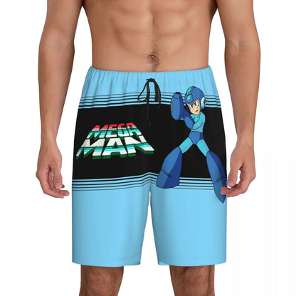 Custom Megaman Video Game Mega Man Short Pajama Pants Men Sleepwear Sleep Lounge Bottom Shorts Sleeping Pants
