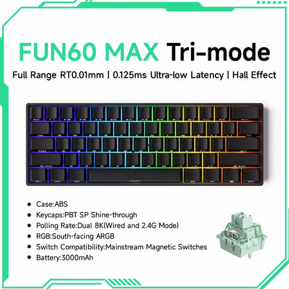 Teclado mecânico Akko MonsGeek FUN60 com interruptores magnéticos 60% Gaming Keyboards Rapid Trigger 0.01mm 8K ARGB HE/TMR personalizado