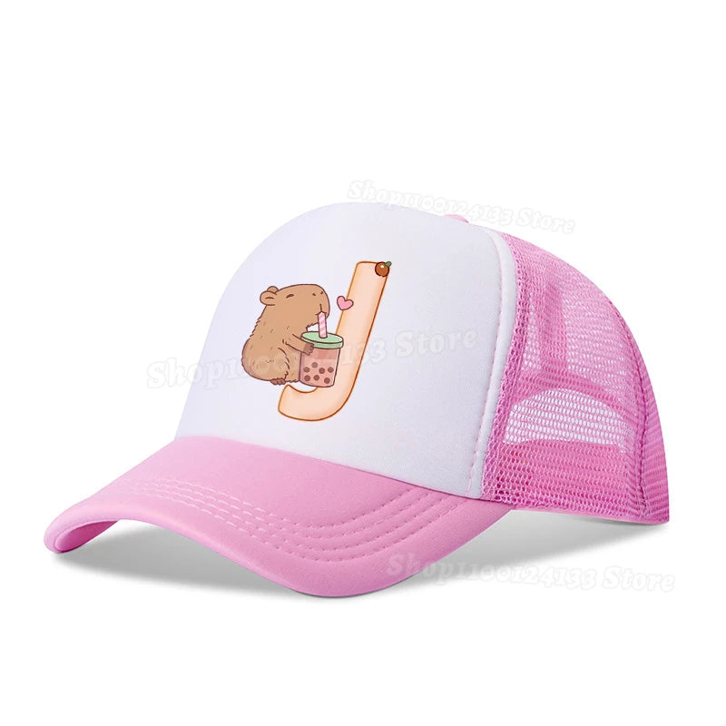 Capybara Sød baseballkasket til piger og kvinder med bogstaverne A-Z, anime-print, udendørs, afslappet, solbeskyttelse, sommer, børn, drenge, kasket, kawaii, gave, populær