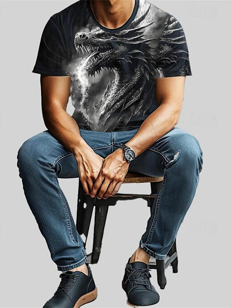 3D-Drachenprint Herren-T-Shirt – Sommerliches Freizeit-Streetwear-Shirt für Herren, Outdoor-Sport, Kurzarm, Urban Fashion