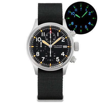 Reloj cronógrafo de cuarzo Militado VK61 VK67, 39 mm, caja de acero inoxidable 316L, 3 esferas, resistente al agua 100M, reloj militar multifunción