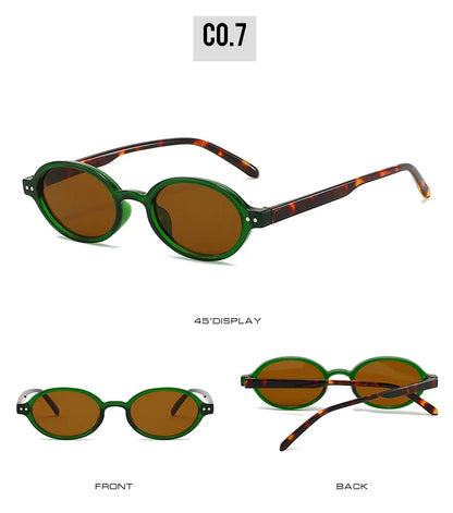 SO&EI Retro Small Oval Sunglasses Women Fashion Rivets Leopard Men Punk Shades UV400 Sun Glasses