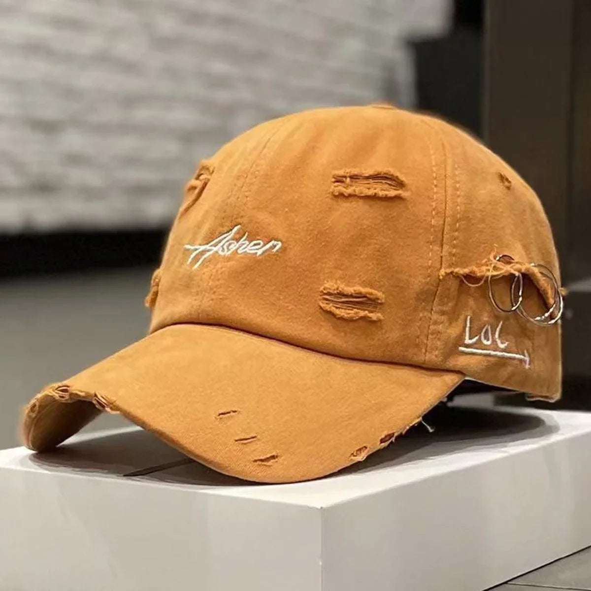 Gorra de béisbol unisex Asher con bordado, agujeros y aro de hierro, ajustable, para actividades al aire libre, primavera y otoño, informal, con protección solar
