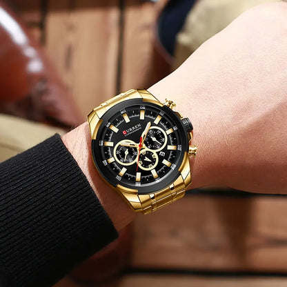 Montre chronographe pour homme CURREN, grand cadran de 48 mm, bracelet en acier inoxydable, trois sous-cadrans, montre-bracelet de sport à quartz, style luxueux