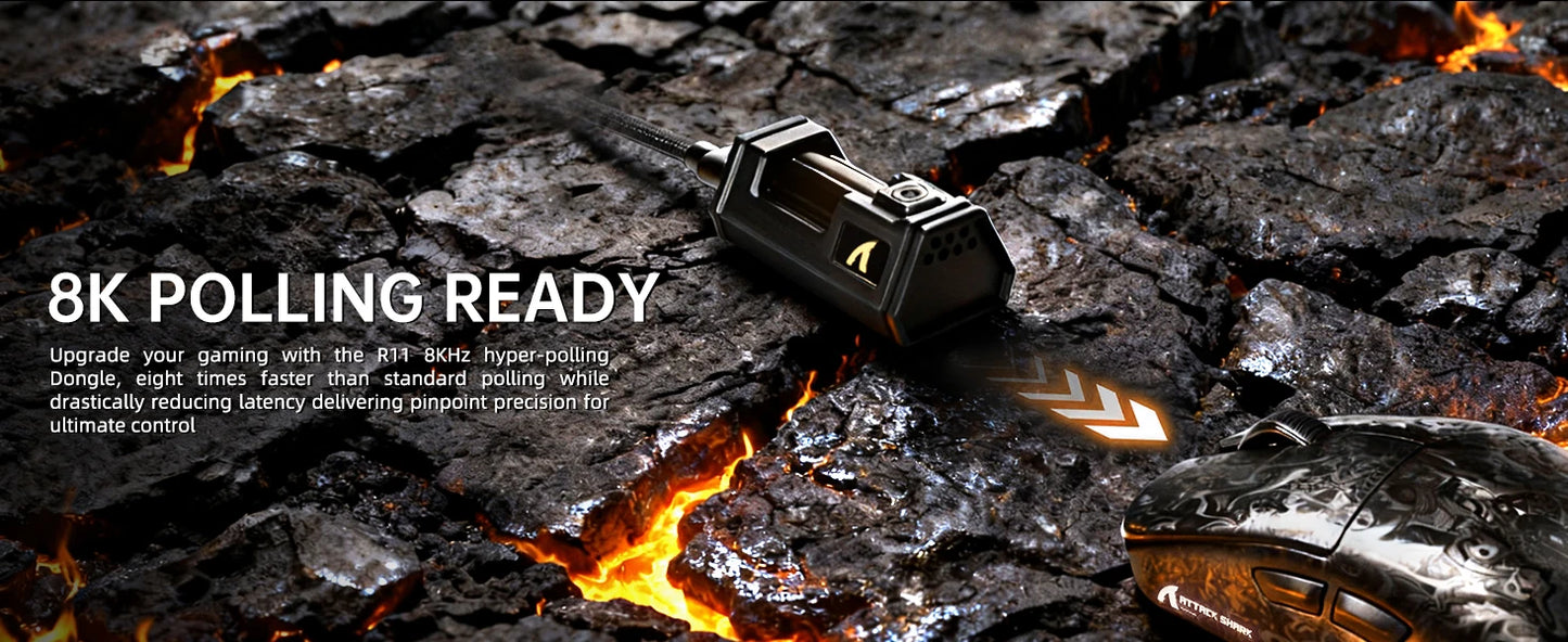 Ratón gaming inalámbrico ATTACK SHARK R11 ULTRA de fibra de carbono, 8000Hz, PAW3950MAX, 42000DPI, ultraligero de 49g, 20000FPS, Nordic 52840