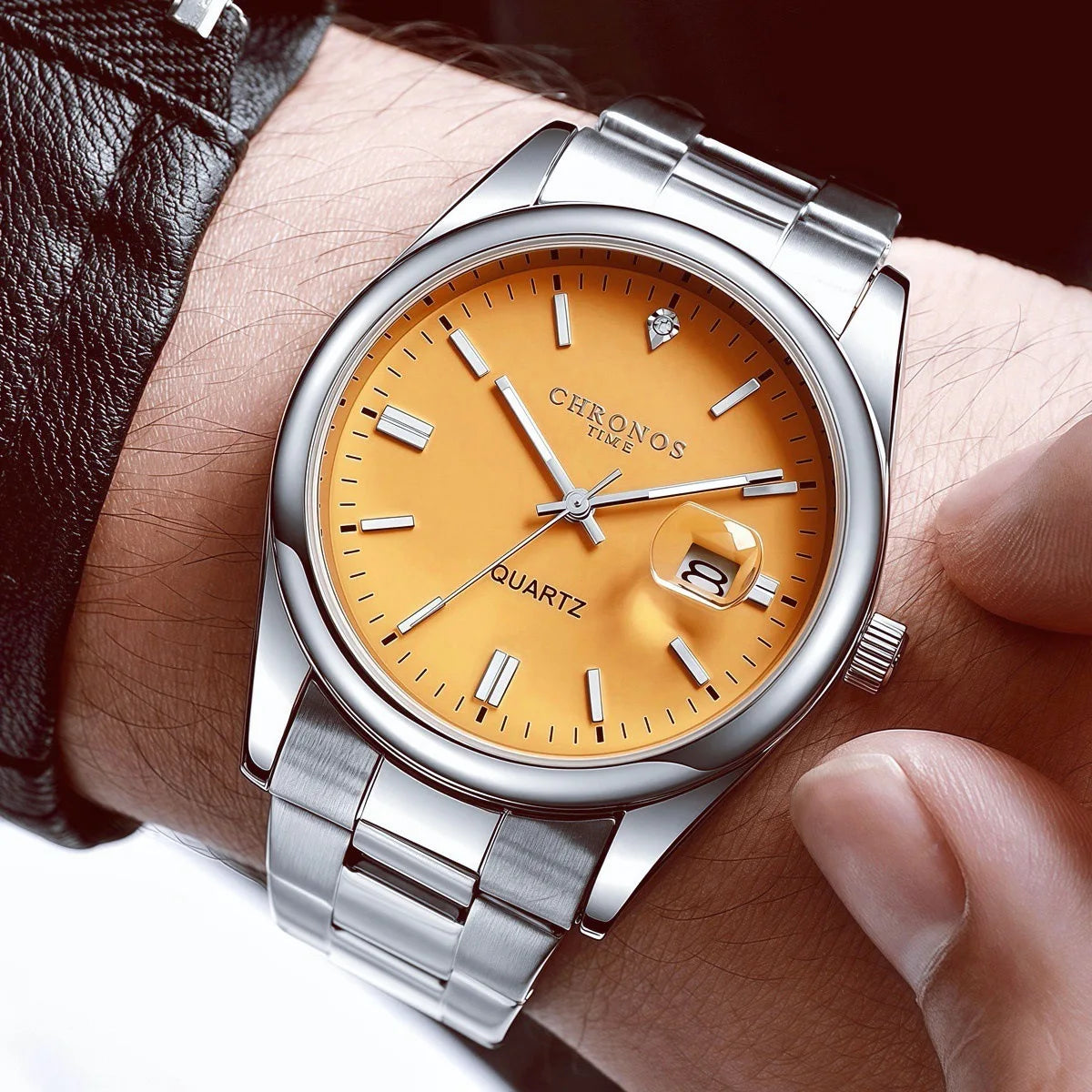 CHRONOS Luxury Men Dress Watches Waterproof Luminous Date Men's Business Quartz Wristwatches Stainless Steel Watch Male Reloj