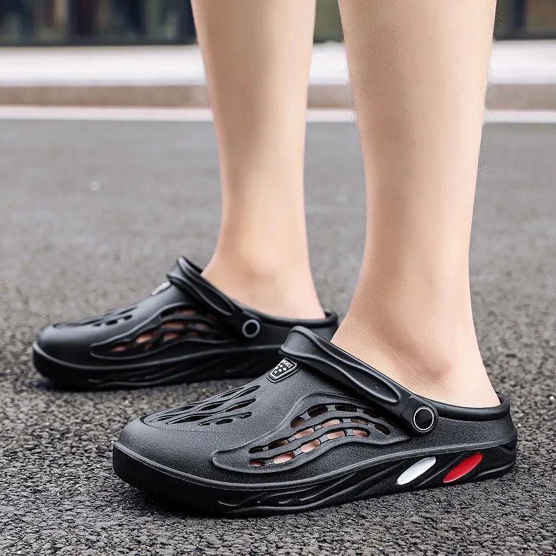 Sandales légères d'été pour hommes, chaussures décontractées, sabots troués, pantoufles plates de plage pour hommes, grande taille 49