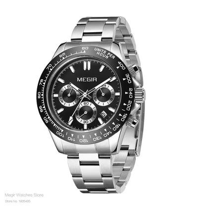 Montre homme MEGIR, marque de luxe, montre de sport à quartz, bracelet en acier inoxydable, étanche, chronographe, montre-bracelet