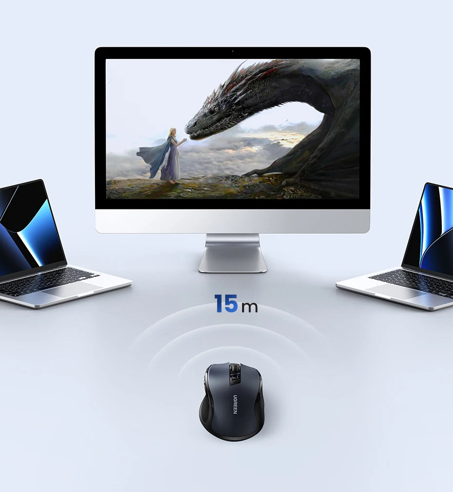 Ratón inalámbrico UGREEN Bluetooth 5.0 ergonómico, 4000DPI, 6 botones silenciosos, para MacBook, tabletas, portátiles, ordenador PC, 2.4G