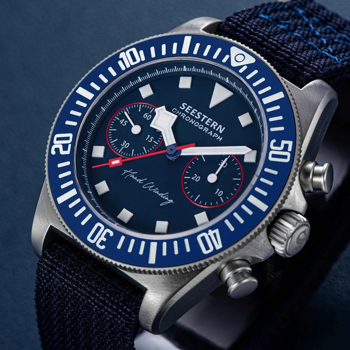 SEESTERN cronógrafo para hombre, reloj mecánico con movimiento Tianjin ST1901, cristal de zafiro, correa de nailon con velcro, esqueleto luminoso