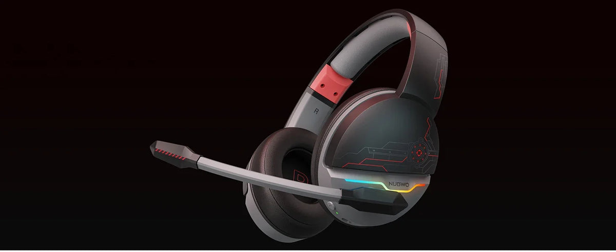 Casque de jeu sans fil double NUBWO G08 avec micro, Bluetooth 5.3 sans fil 2,4 GHz, haut-parleurs 50 mm, éclairage RGB léger pour PS5, PS4