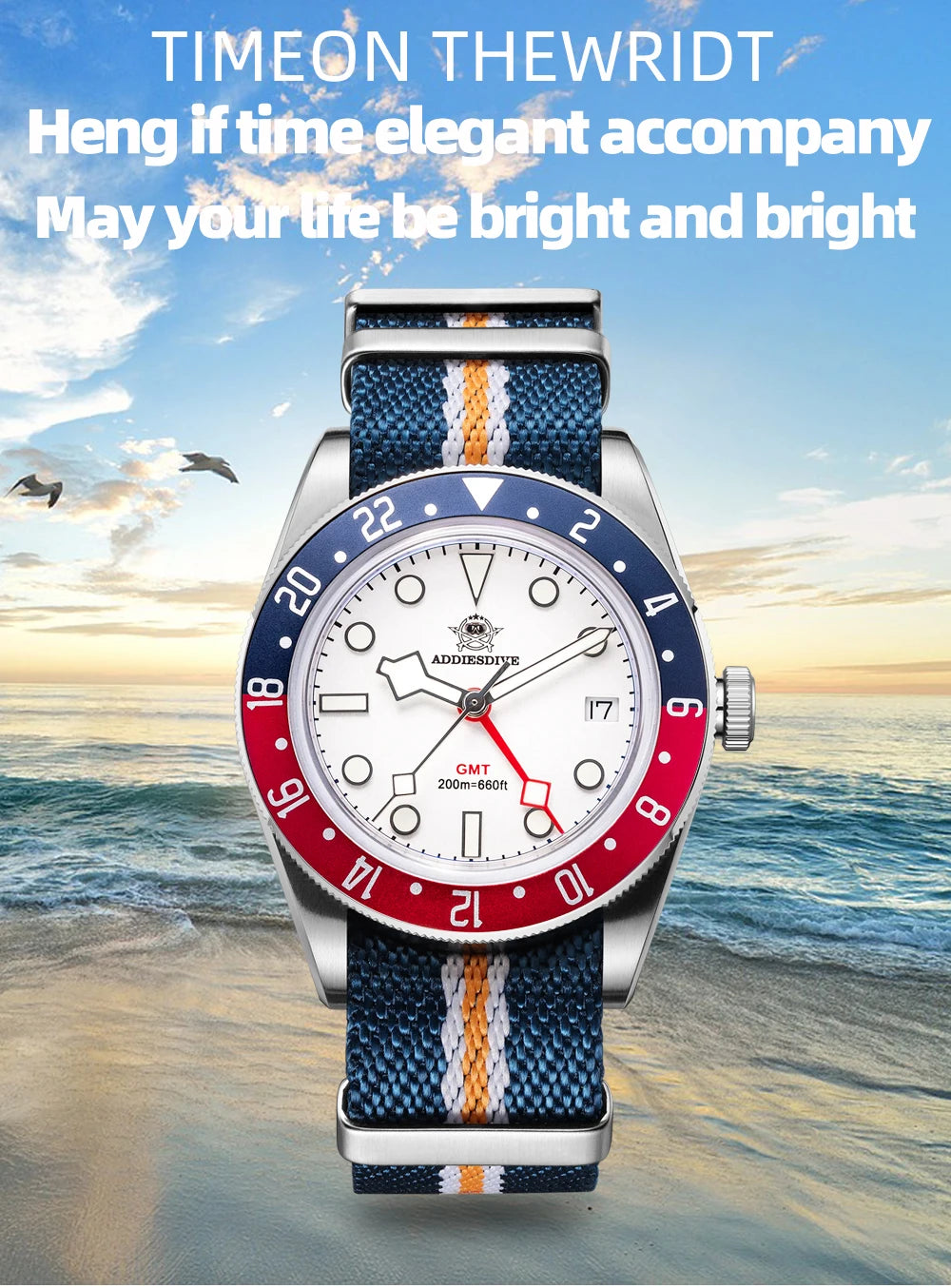 ADDIESDIVE GMT Quartz Watches Bubble Mirror Glass AD2044 Men's Sport Diver Watch 20Bar Waterproof Super Luminous Man WristWatch