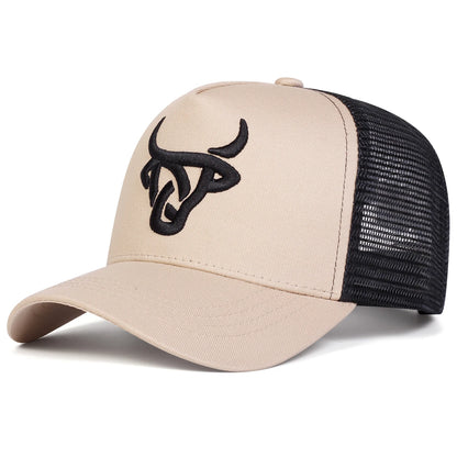 Unisex Ox Head Embroidery Baseball Net Caps Adjustable Casual Hats Spring and Summer Outdoor Sunscreen Hat