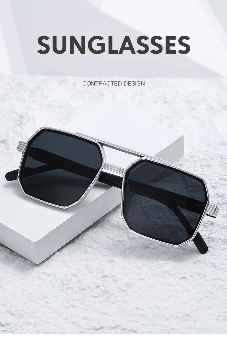 2pcs Trendy Metal Polygonal Pilot Women Sunglasses Luxury Double Beam Men Sunglass Outdoor Driving Shade Sunglasses Unisex UV400