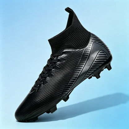 Chaussures de football pour adultes débutants AG FG, tige extensible en PU, coussin en TPU, crampons longs antidérapants, durables, pour entraînement sur gazon, niveau d'entrée