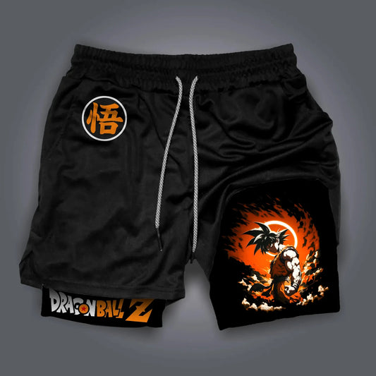 Dragon Ball Anime Peripheral Majin Buu GOKU Printed Sports Double-layer Shorts American 2025 Summer Men's Loose Breathable Pants
