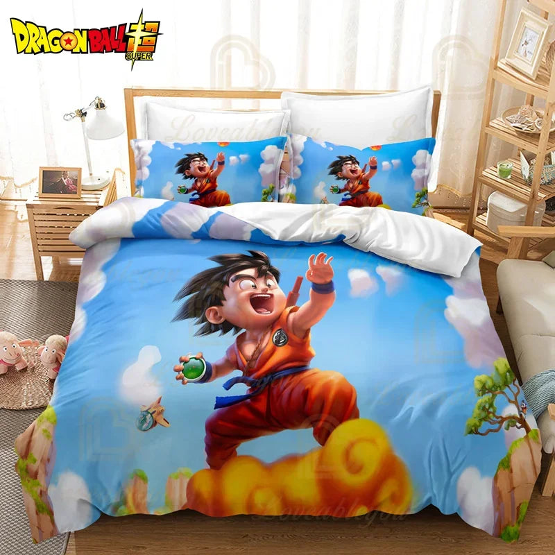 Dragon Ball Z Guko Kids Bedding Set Single King Size Duvet Cover with Quilt And Pillowcase Double Bed Linen for Bedroom Decor