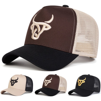 Unisex bejzbolske mrežaste kape z vezenim motivom bika za pomlad in poletje, za na prostem, nastavljive, za prosti čas, kape »Dad Hat«, kape za zaščito pred soncem