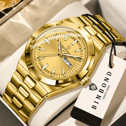 Montres à quartz BINBOND en acier inoxydable pour hommes – Montre de luxe, étanche et luminescente – Modèle original pour homme