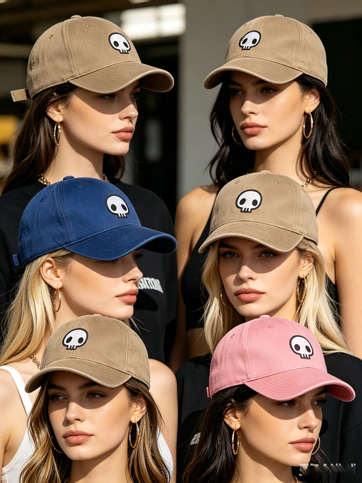Retro-Baseballkappe im Washed-Distressed-Look mit Totenkopf-Stickerei, Dad-Hat für Damen und Herren, lässige, verstellbare Outdoor-Sonnenkappe 260617