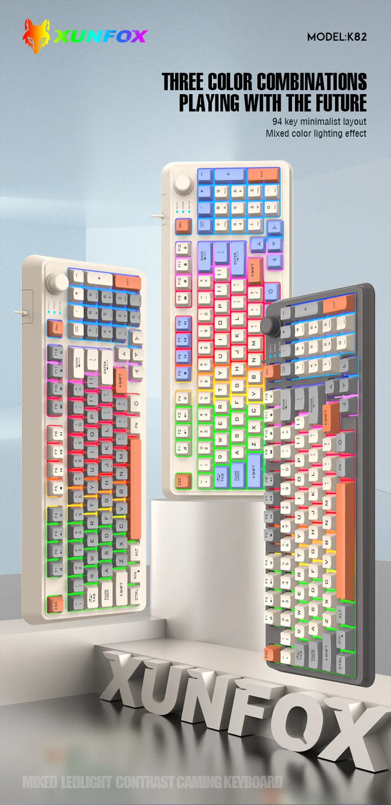 Keyboard K81 Gaming Keyboard 81 Key 80% Layout Spanish Russian Korean Arabic Keyboard USB Wired RGB Light Volume Knob Ergonomics