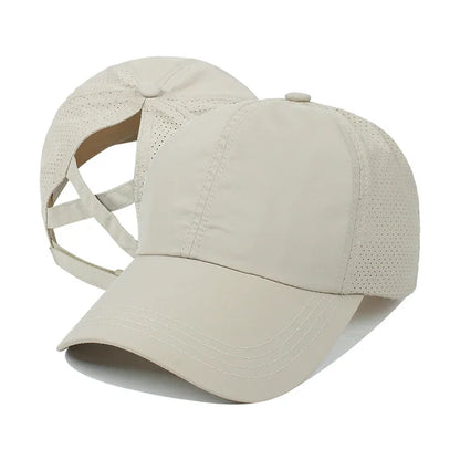 Casquette de baseball d'été, tenue de golf, casquette de sport et de loisirs à bande croisée pour queue de cheval, casquette à visière en forme de bec de canard en maille à séchage rapide