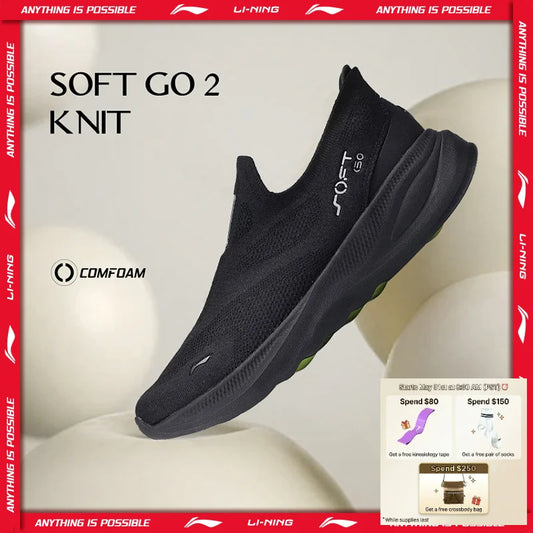 Moški natikači za hojo Li-Ning SOFT GO 2 KNIT – udobni, stabilni športni copati iz mrežastega materiala z blaženjem za vsakodnevni tek in prosti čas AGLV017