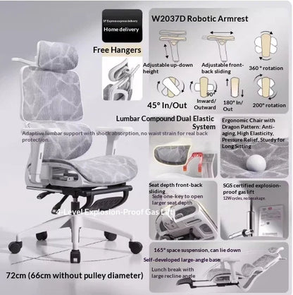 Mesh Office Chair Ergonomic Adjustable Lumbar Swivel Reclining Headrest Rolling Casters Home Office Office Chair Gaming Chair