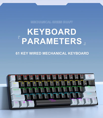 60% Portable Mini Keyboard APAYADO K61 Mechanical Keyboard Wired, 61 Keys RGB Black,White, Red/Blue Switch for Gaming
