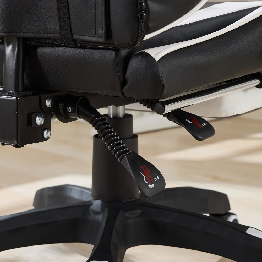 360 ° - Swivel Ergonomic Racing Design Gaming Chair Leather High Back Office Chair Height Adjustable Task Chair, Black&White