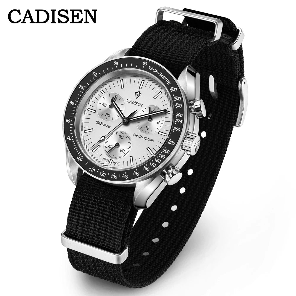 CADISEN New Men's Watches Luxury Quartz Wrist Watch For Men Sapphire AR Coated Crystal Canvas VK68 Speed Chronograph Automatic