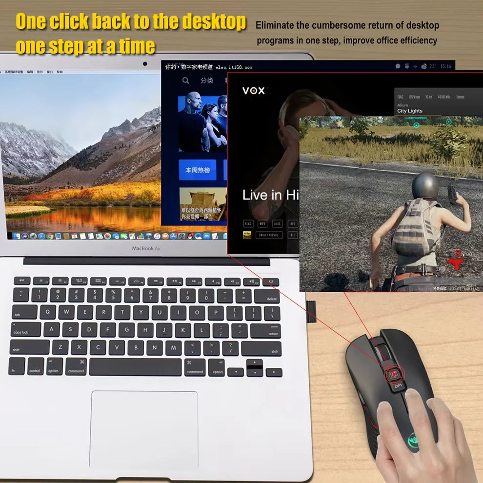 Ratón inalámbrico USB recargable para diestros, con Type-C, para portátil y ordenador, clic silencioso, retroiluminado, ratón gaming 3600cpi