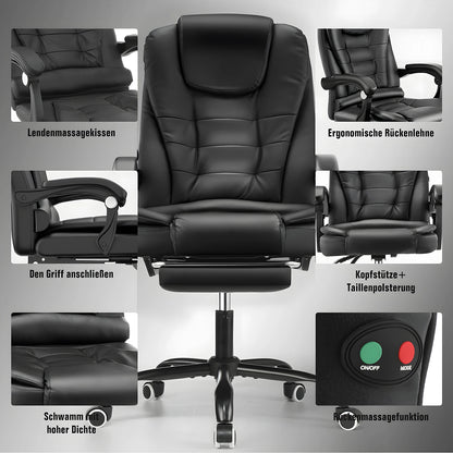 Ergonomic office chair with massage function, executive chair desk chair with armrests headrest footrest computer chair Black