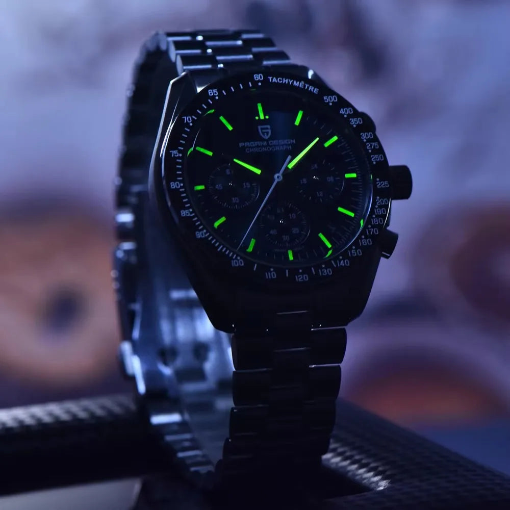 montre PAGANI DESIGN Moon – Chronographe à quartz de luxe pour homme, style sportif, verre saphir avec traitement antireflet, affichage luminescent