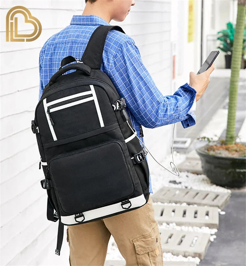 Red Jade F-Fortnited Battle Royale Backpack with USB Charging Anime Figures Study Stationery Compartment for Students Mochila