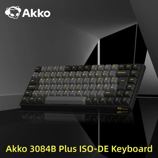 Akko 3084B Plus Black & Gold 75% ISO-DE Layout Mechanical Gaming Keyboard Hot-Swappable Multi-Modes 2.4GHz / USB Type-C / BT 5.0