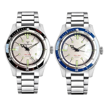 Tandorio NH35A PT5000 Mechanical Men's Watch 20BAR Waterproof Sapphire Luminous Red Black Dial Stainless Steel Bracelet New Clock