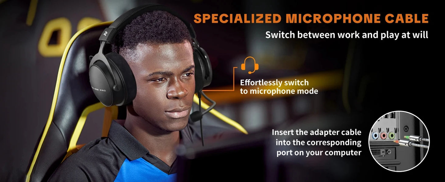 Auriculares con cable circumaurales Talomen TOP W550X con transductores de 50mm, graves profundos, cable desmontable y micrófono integrado – Headset para gaming, DJ, estudio y oficina