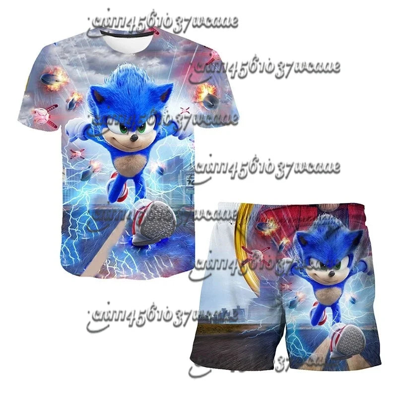 Bandai Animation Game Sonic Character Series T-shirt Set COS Universal Summer Oversized Short Sleeve Shorts New FamilyMatching