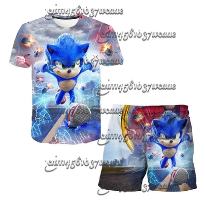 Bandai Animation Game Sonic Character Series T-shirt Set COS Universal Summer Oversized Short Sleeve Shorts New FamilyMatching