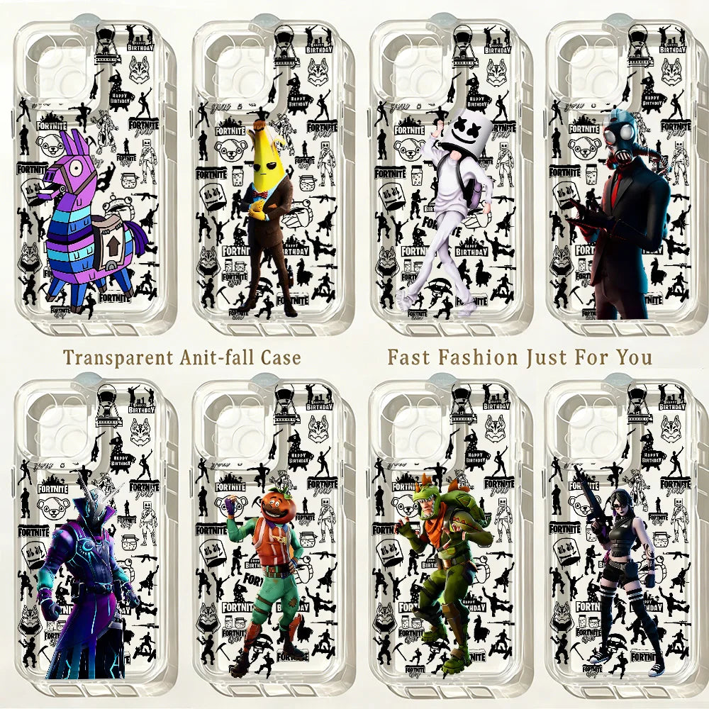 Capa de Telemóvel Hot Game F-Fortnites para iPhone 17e 17 16 16e 15 14 13 12 11 Mini Pro Max X XR XSMax 7 8 Air Plus com Traseira Transparente