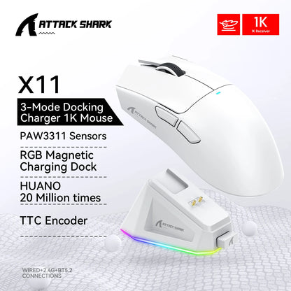 ATTACK SHARK X11 SE Wireless Gaming Mouse 22000 DPI,PixArt PAW3311 Sensor,BT/2.4G/Wired,59g Lightweight,2000W Clicks