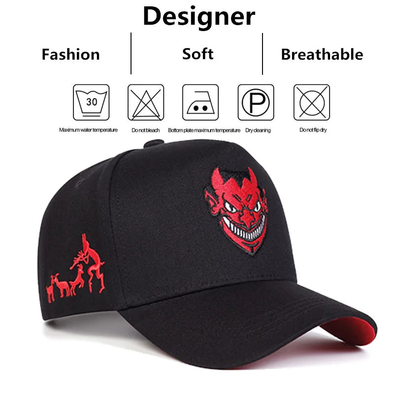 Unisex Devil Embroidery Baseball Caps Spring Autumn Outdoor Adjustable Casual Hats Sunscreen Hat Sports Cap